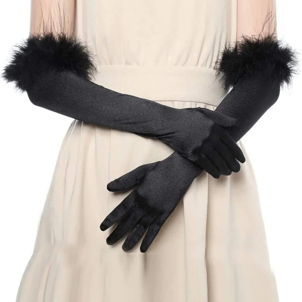 Women's Halloween Black Costume Vintage Cosplay Fancy Dress Party Long Gloves